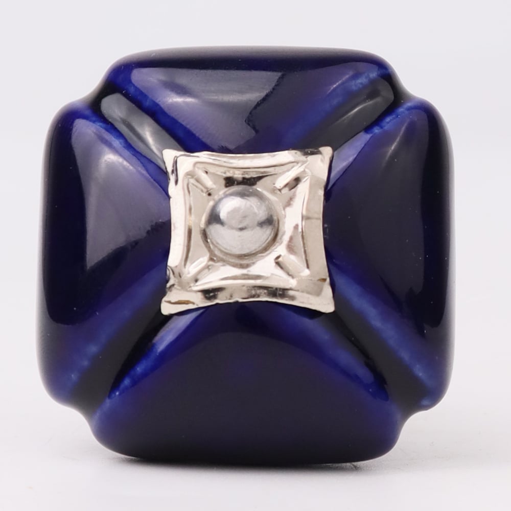 Navy Blue Handmade Ceramic Square Cabinet Knob
